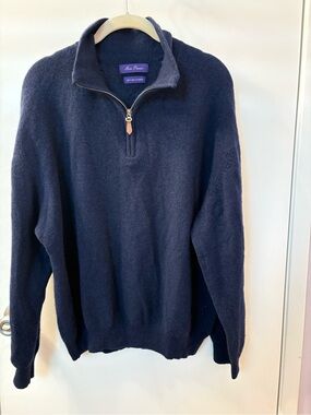 Alan Flusser XXL Quarter-Zip Cashmere Sweater - Navy Pre❤️